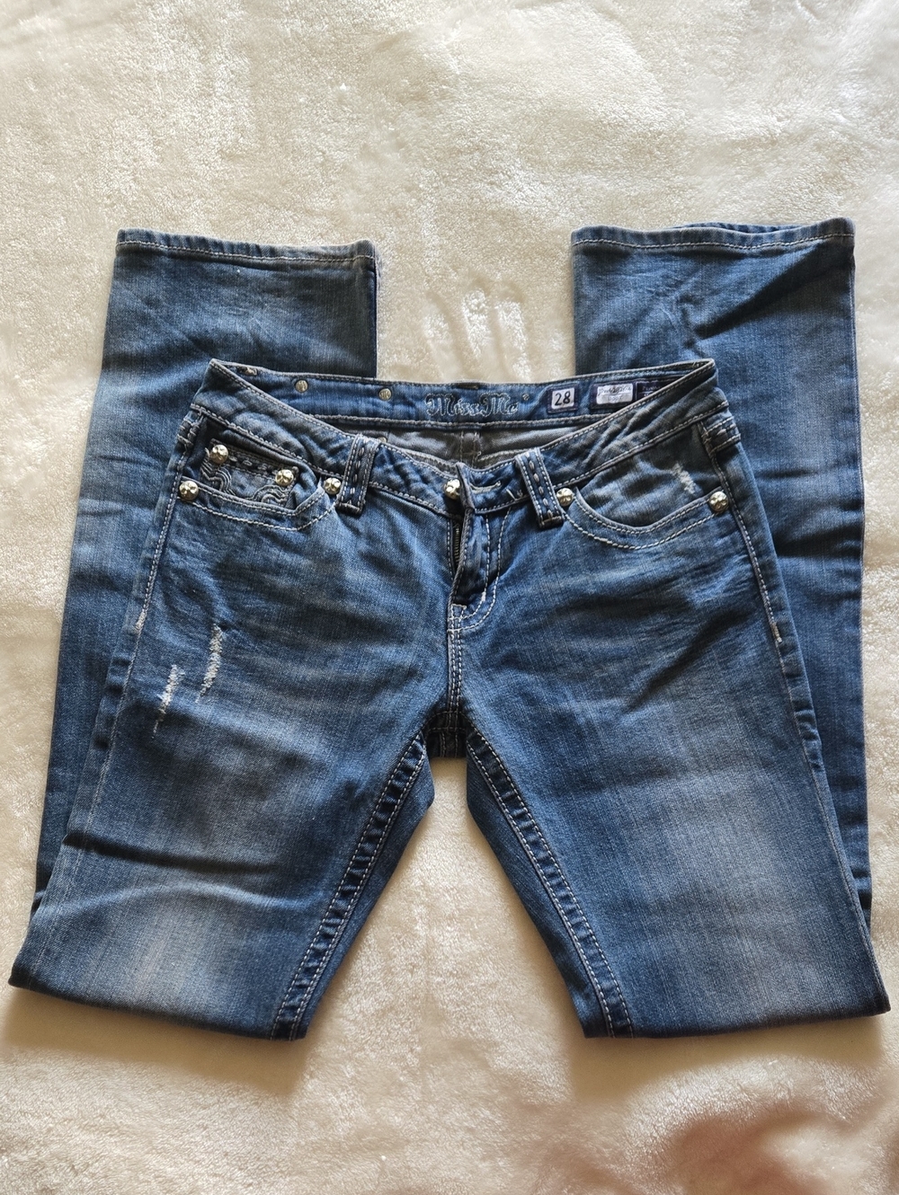 Miss Me Dark Blue Embellished Boot Cut Jeans W/ Cowhide Pockets